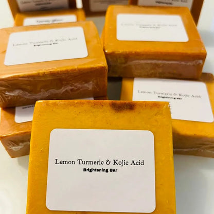 Revitalize Your Skin with 100G Handmade Turmeric Soap Infused with Lemon and Kojic Acid - Perfect for Shower and Facial Cleansing